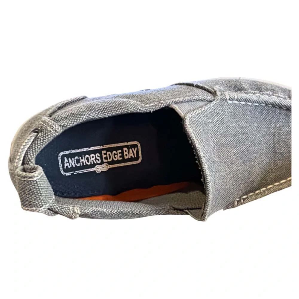 Anchors Edge Bay Gray Canvas Slip On Boat Shoes - Boys Size 2.5